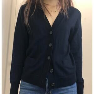 J.Crew Dream Cardigan Sweater WMNS XS Black V-Neck Button Up Wool-Cashmere Blend